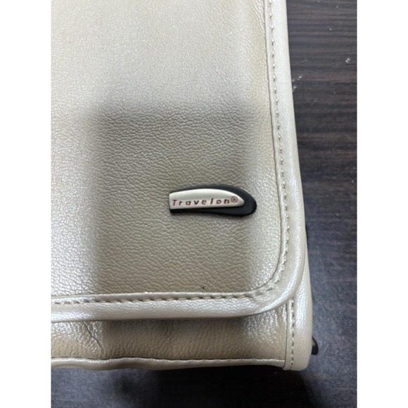 Travelon Leather Cross Body Bag purse Beige Pink long strap vacation travel - Picture 7 of 10